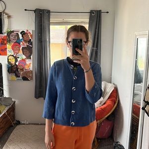 Christopher & Banks Sky Blue Knit V-Neck Button Up Sweater